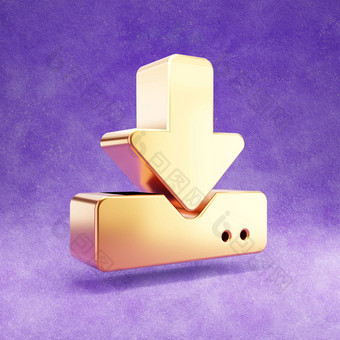 下载图标黄金光滑的下载象征孤立的紫罗兰色的天鹅绒背景