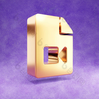 视频文件图标黄金光滑的视频文件象征孤立的紫罗兰色的天鹅绒背景