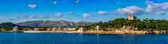 西班牙马略卡岛全景美丽的海边爱定ratjada地中海海海岸巴利阿里群岛岛屿
