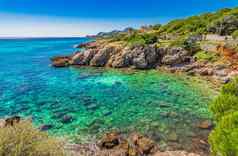 西班牙马略卡岛海岸线爱定ratjada美丽的岛风景