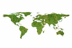 生态地图世界绿色草孤立的白色巴克