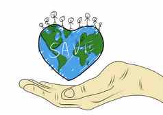 世界和平地球地球程式化的心手
