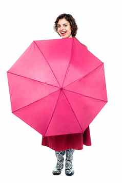 快乐的女人好玩的伞