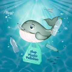 停止塑料污染图像鲸鱼吃塑料