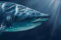 白色鲨鱼游泳水下插图数字