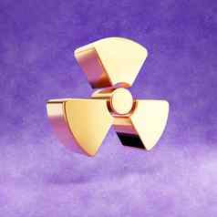 辐射图标黄金光滑的辐射象征孤立的紫罗兰色的天鹅绒背景
