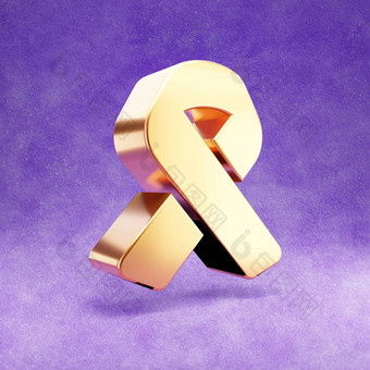 丝带图标黄金光滑的丝带象征孤立的紫罗兰色的<strong>天鹅绒</strong>背景
