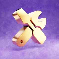 工具图标黄金光滑的工具象征孤立的紫罗兰色的天鹅绒背景
