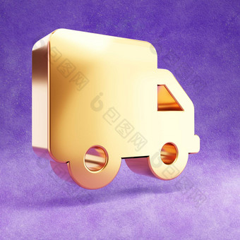 <strong>卡车图标</strong>黄金光滑的<strong>卡</strong>车象征孤立的紫罗兰色的天鹅绒背景