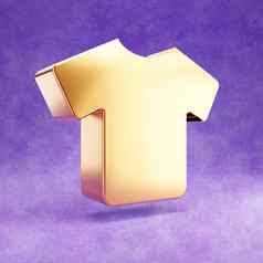 t恤图标黄金光滑的t恤象征孤立的紫罗兰色的天鹅绒背景