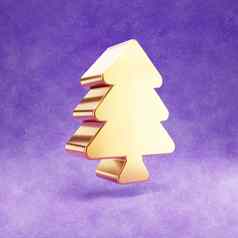 圣诞节树空气清新剂图标黄金光滑的空气清新剂象征孤立的紫罗兰色的天鹅绒背景