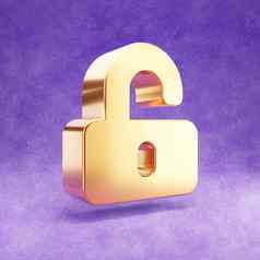 解锁图标黄金光滑的解锁象征孤立的紫罗兰色的天鹅绒背景