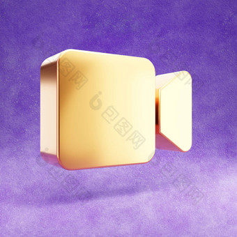 视频图标黄金光滑的视频象征孤立的紫罗兰色的天鹅绒背景