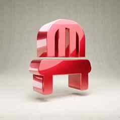 椅子图标红色的光滑的金属椅子象征孤立的白色混凝土背景