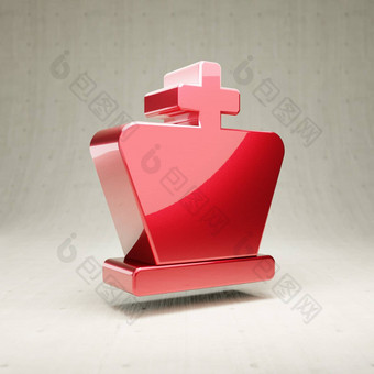 国际象棋王图标红色的光滑的金属国际象棋王象征孤立的白色混凝土背景