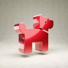 狗图标红色的光滑的金属狗象征孤立的白色混凝土背景