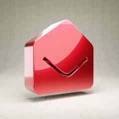 信封开放图标红色的光滑的金属信封开放象征孤立的白色混凝土背景