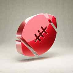 足球球图标红色的光滑的金属足球球象征孤立的白色混凝土背景