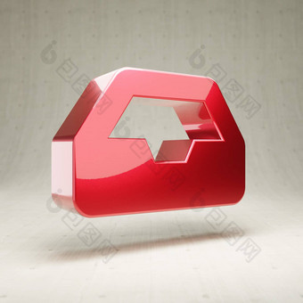 收件箱图标红色的光滑的金属收件箱象征孤立的白色混凝土背景