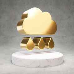 云雨图标闪亮的金云雨象征白色大理石讲台上