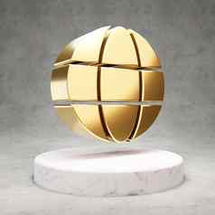 全球图标闪亮的金全球象征白色大理石讲台上