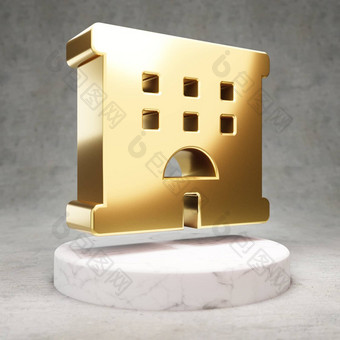 酒店图标闪亮的金酒店象征白色大理石讲台上