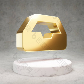 收件箱图标闪亮的金收件箱象征白色大理石讲台上