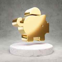 小猪银行图标闪亮的金小猪银行象征白色大理石讲台上