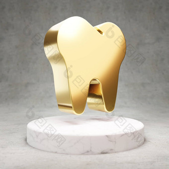 牙图标闪亮的金牙象征白色大理石讲台上