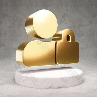 用户锁图标闪亮的金用户锁象征白色大理石讲台上