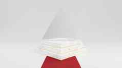 三角形大理石基座步骤轮黄金框架镜子红色的地毯孤立的白色背景