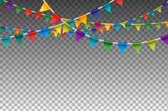 色彩斑斓的孤立的加兰聚会，派对旗帜向量插图