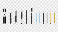 现实的写作材料孤立的向量对象笔铅笔标记textliner