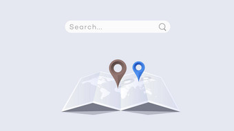 向量纸worldmap色彩斑斓的指针全球搜索worldmap概念上的平向量插图
