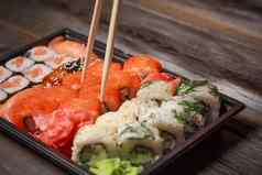 寿司集筷子餐日本食物美味
