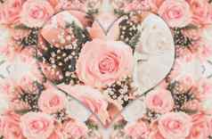粉红色的玫瑰心形状婚礼情人节背景