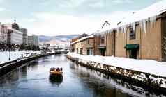 视图小樽市canel冬天季节签名旅游船北海道日本
