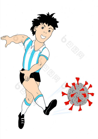 年轻的足球球员阿根廷统一的踢科维德病毒