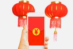 中国人一年移动红色的口袋里钱包hongbao