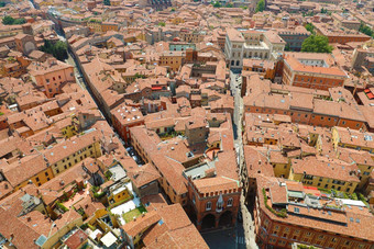 令人惊异的博洛尼亚空中城市景观美丽的视图意大利中世纪的城市博洛尼亚广场的商品广场意大利