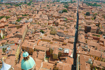 令人惊异的博洛尼亚空中城市景观美丽的视图意大利中世纪的城市博洛尼亚街更大三至关重要街道意大利