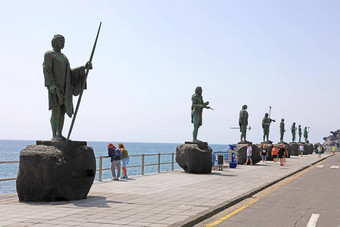 tenerife西班牙6月guanche雕像海滨坎德拉里亚村tenerife西班牙