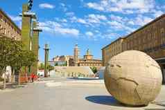 萨拉戈萨西班牙7月广场的皮拉尔广场城市景观萨拉戈萨