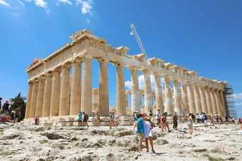 雅典希腊7月游客图片帕特农神庙寺庙卫城雅典希腊