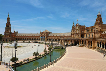 塞维利亚西班牙6月西班牙广场广场西班牙塞维利亚建地方主义体系结构混合文艺复兴时期的摩尔风格