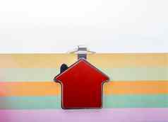 真正的房地产概念房子图标色彩斑斓的纸