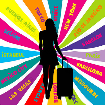 旅行概念轮廓女旅游旅行destinantions