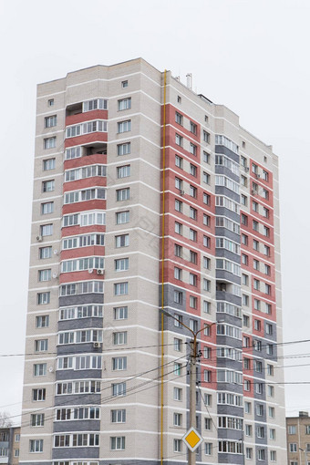 高层建筑灰色的红色的阳台
