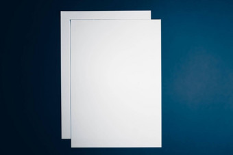 空白纸白色蓝色的背景办公室文具平铺奢侈品品牌平躺品牌身份设计模型