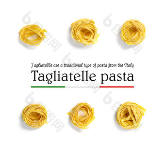 意大利意大利面蔬菜生意大利面意大利面条流行艺术背景平躺意大利生巢意大利面孤立的白色